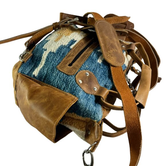 SUNDAY ISLE Multicolor Wool & Brown Leather Women's Satchel Shoulder Backpack - Picture 9 of 12